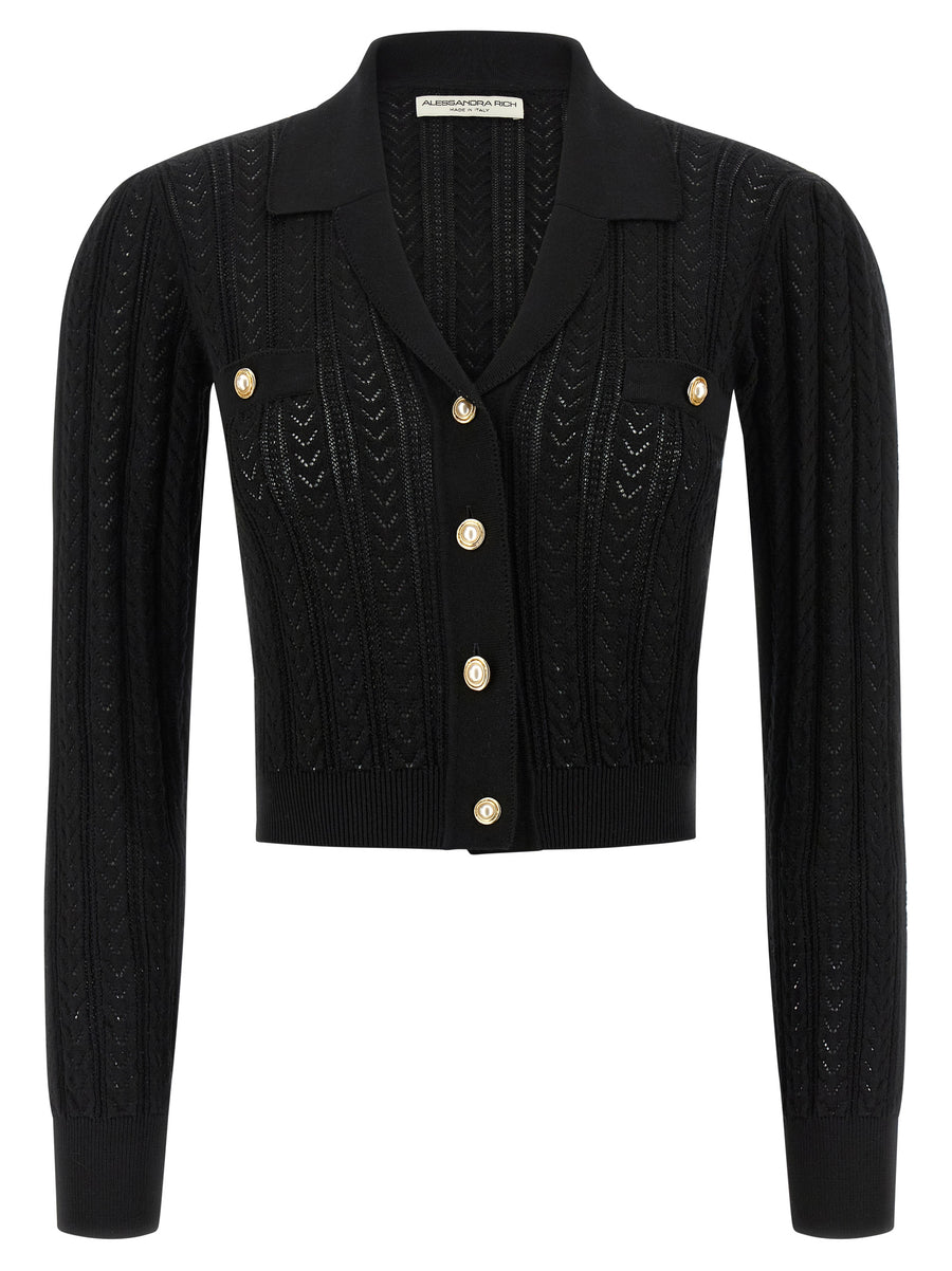 Alessandra Rich 85% Cotton cardigan in black