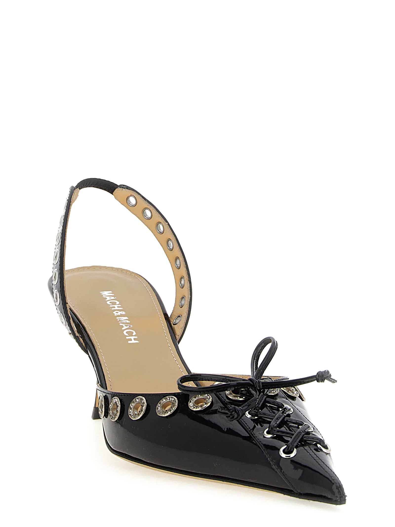 Mach & Mach 100% calfskin leather slingback heel in black — view 2