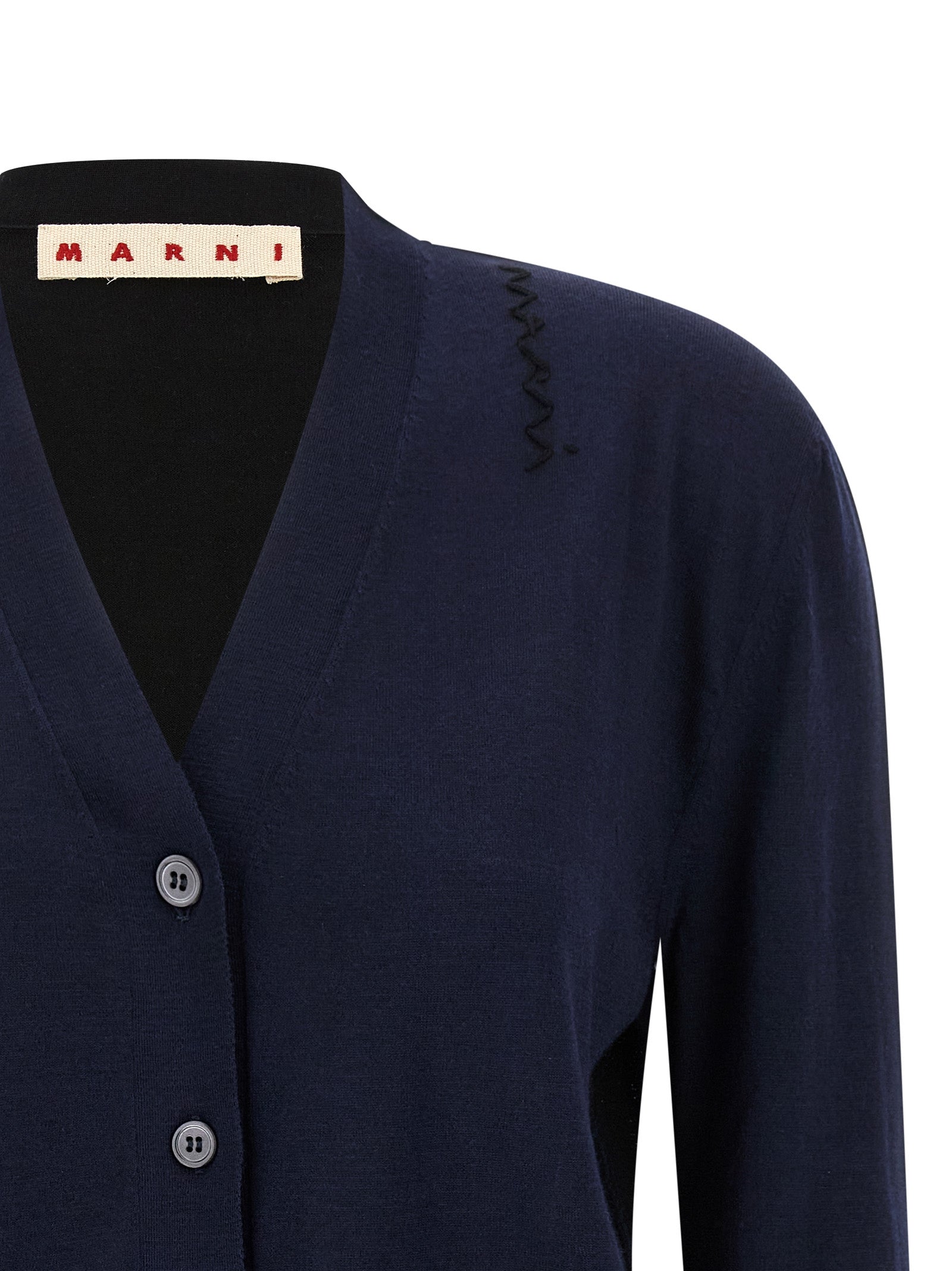 Marni 70% virgin wool cardigan in navy — view 3