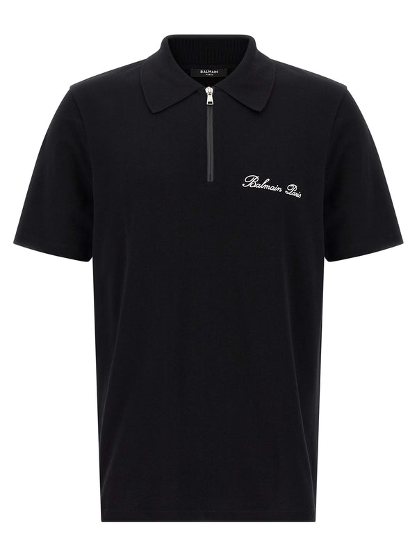 Balmain 100% cotton polo shirt in black