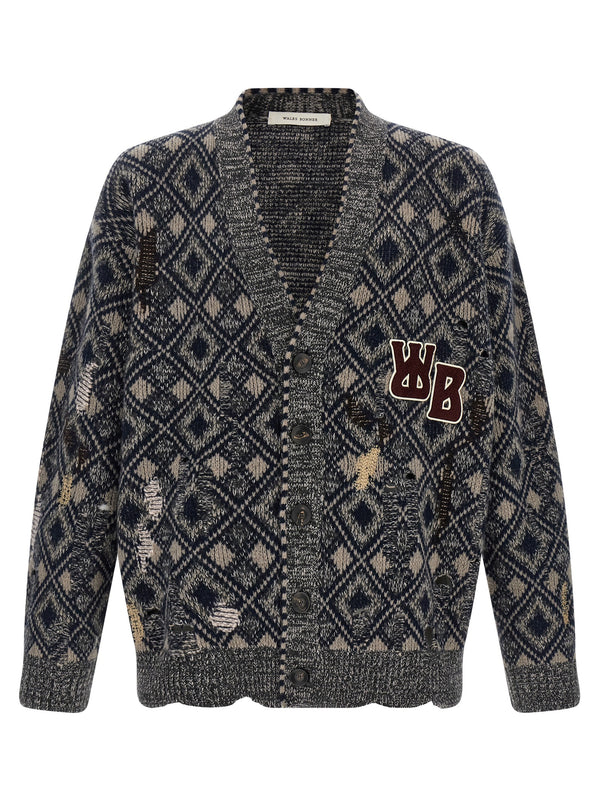 Wales Bonner 100% Merino wool cardigan in navy