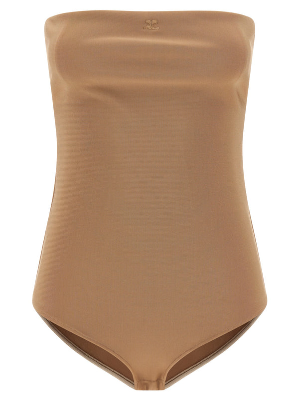 CourrèGes 86% viscose bodysuit in beige