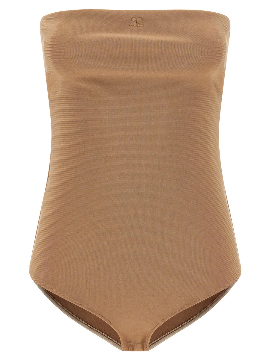 CourrèGes 86% viscose bodysuit in beige