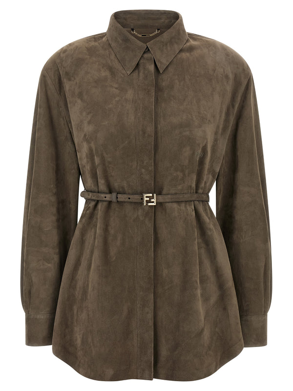 Fendi 100% lamb leather blouse in gray