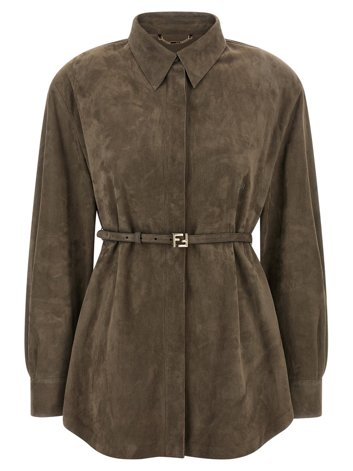 Fendi 100% lamb leather blouse in gray