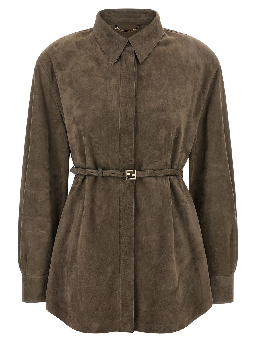 Fendi 100% lamb leather blouse in gray