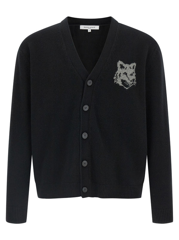 Maison Kitsuné 100% extrafine merino wool cardigan in black