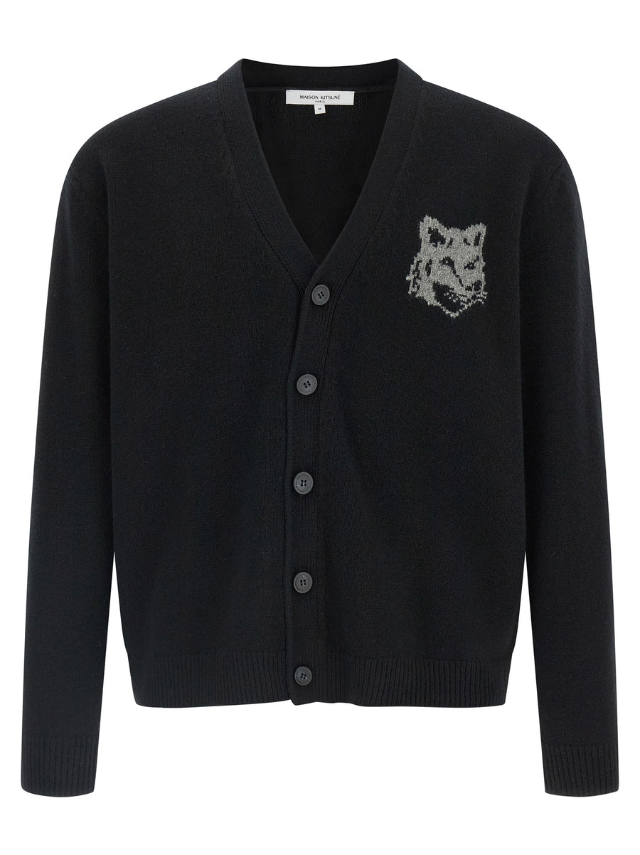 Maison Kitsuné 100% extrafine merino wool cardigan in black