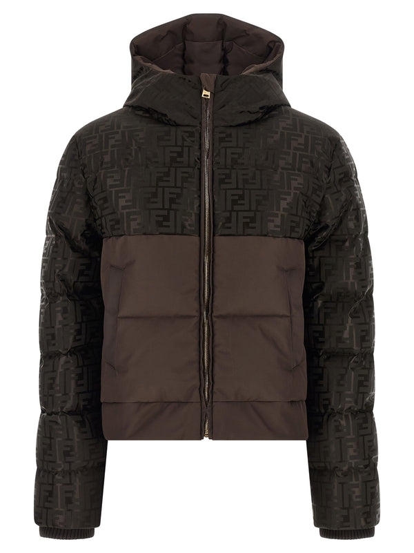 Fendi 64% cotton puffer jacket in brown