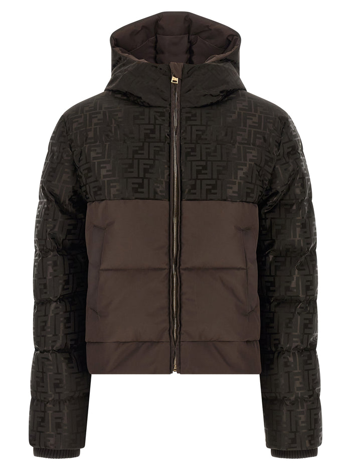 Fendi 64% cotton puffer jacket in brown