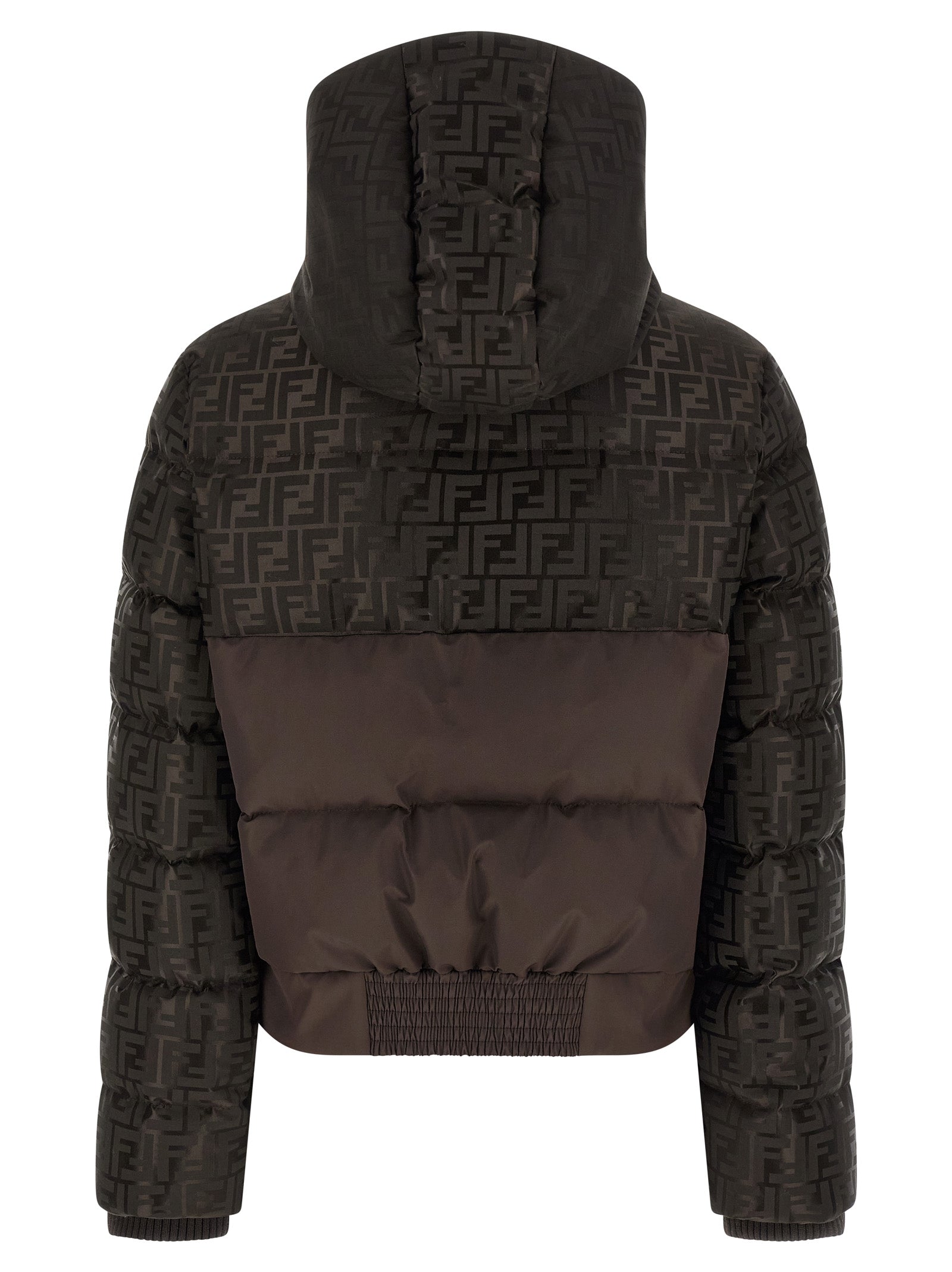 Fendi 64% cotton puffer jacket in brown — view 2