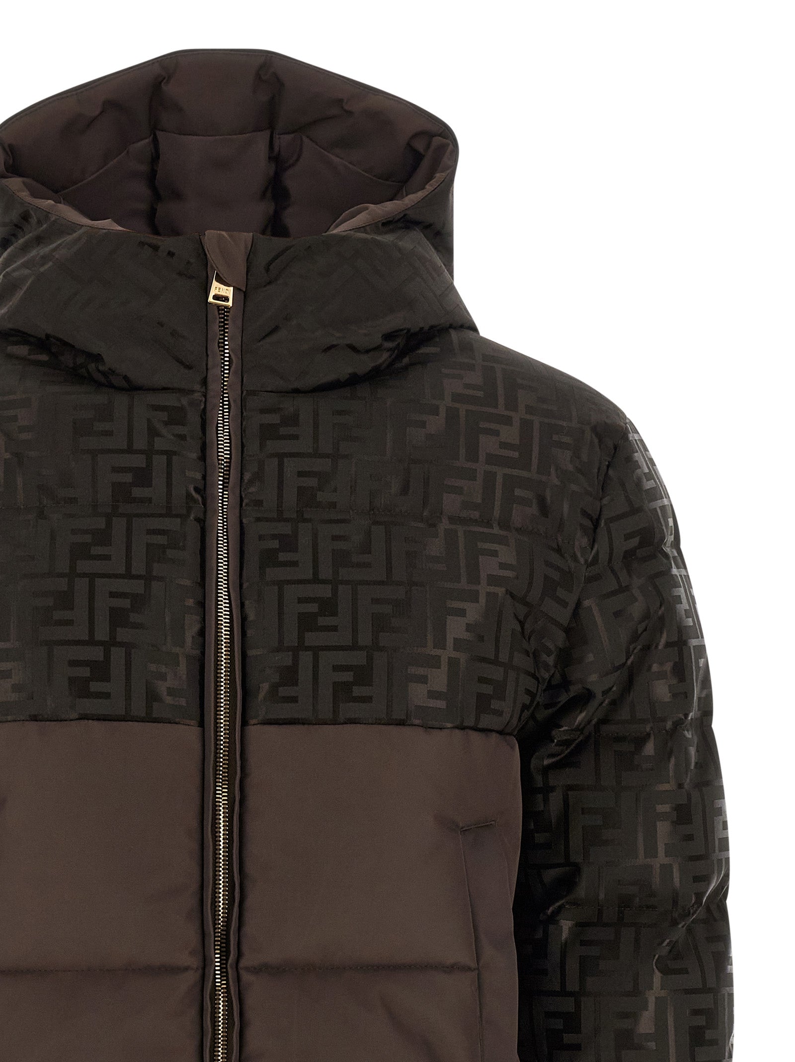 Fendi 64% cotton puffer jacket in brown — view 3