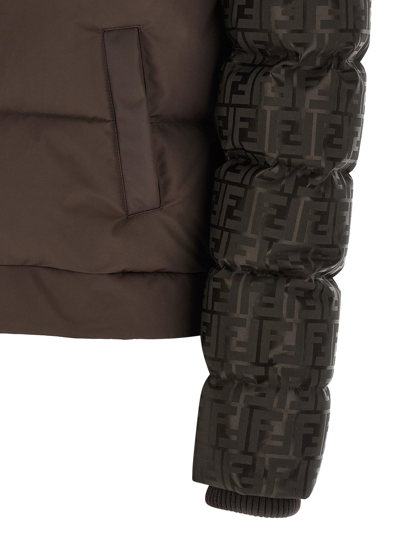 Fendi 64% cotton puffer jacket in brown — view 4