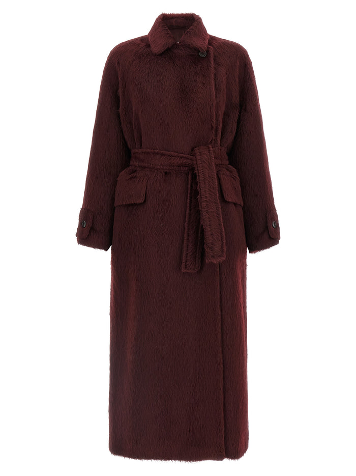 Max Mara 75% alpaca wool coat in burgundy
