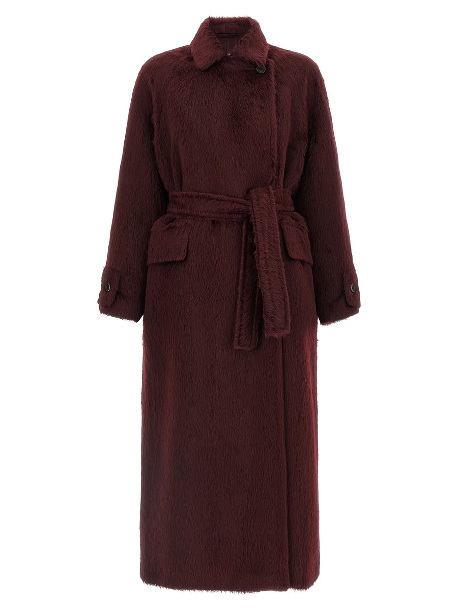 Max Mara 75% alpaca wool coat in burgundy