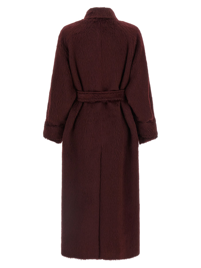 Max Mara 75% alpaca wool coat in burgundy — view 2