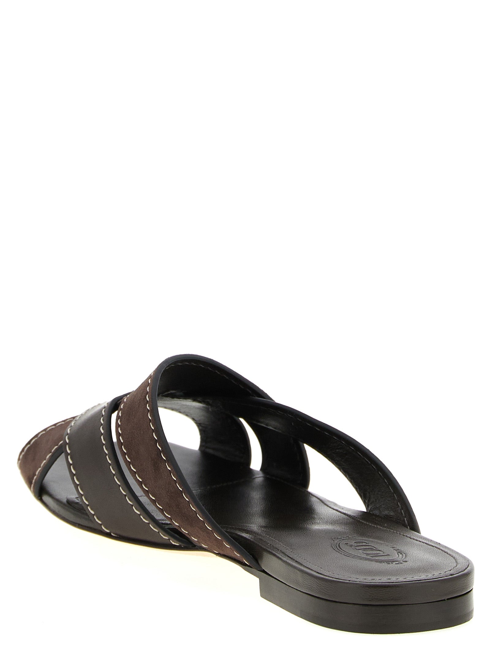 Tod's 55% calf leather sandal in brown — view 3