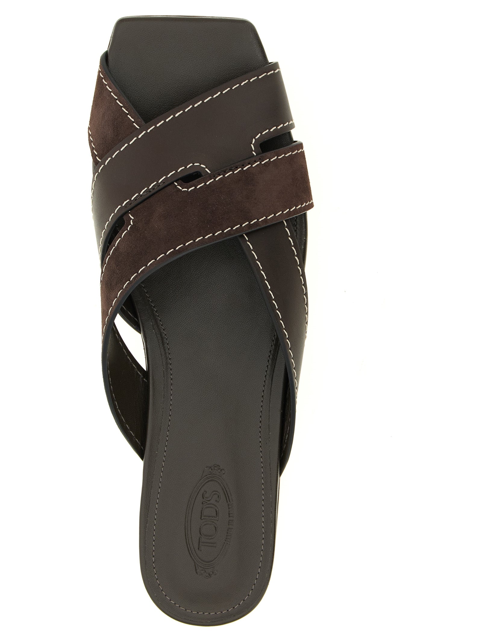 Tod's 55% calf leather sandal in brown — view 4