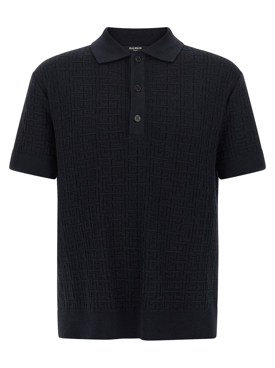 Balmain 66% wool polo shirt in black