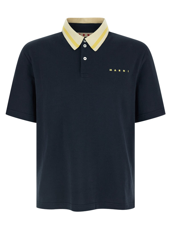Marni 100% cotton polo shirt in navy