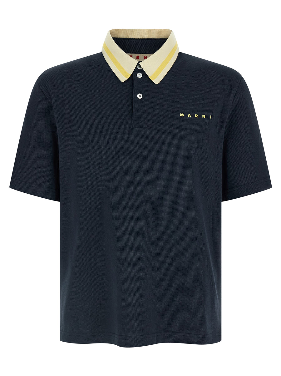 Marni 100% cotton polo shirt in navy