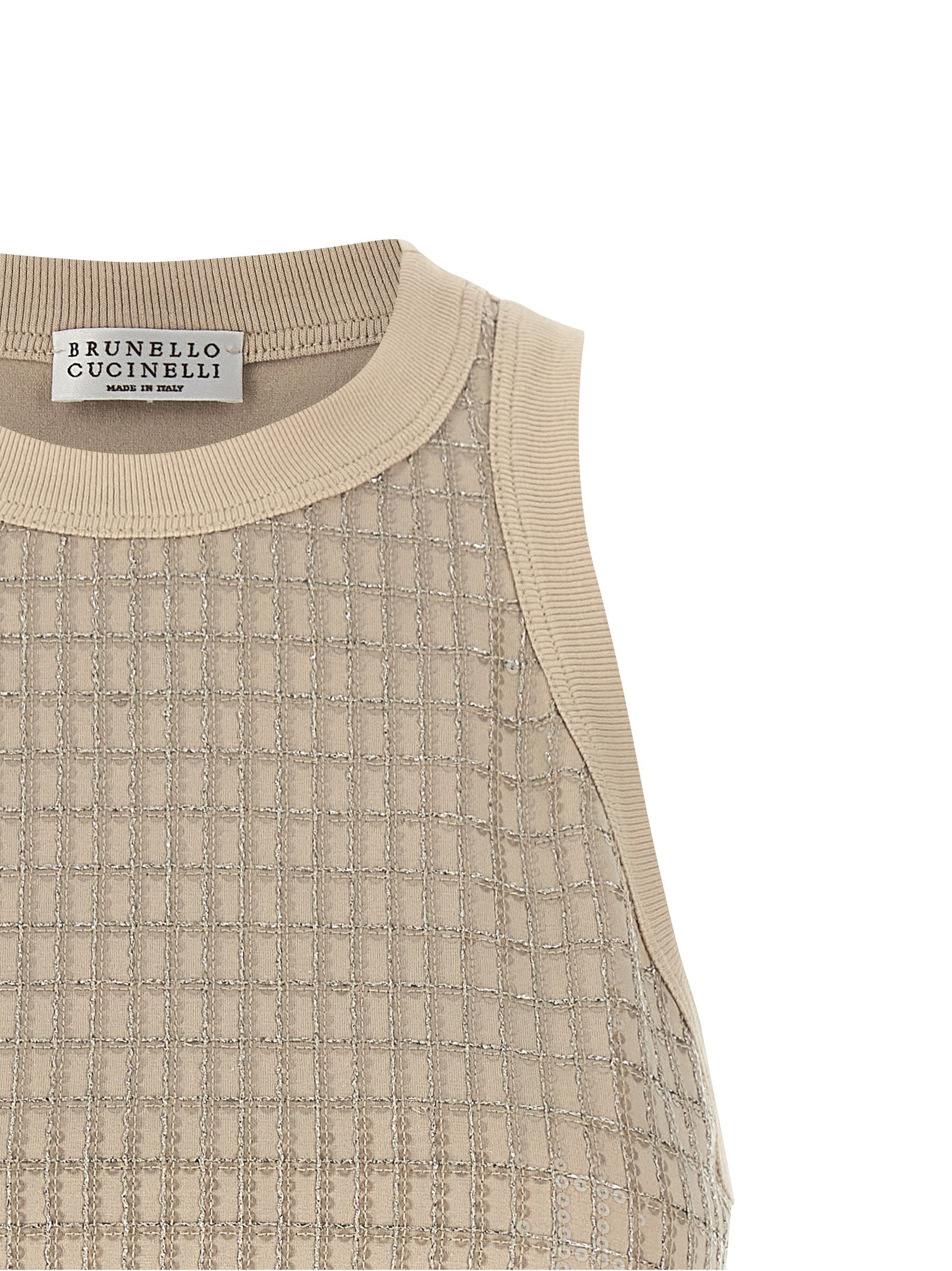 Brunello Cucinelli 93% cotton tank top in beige — view 3