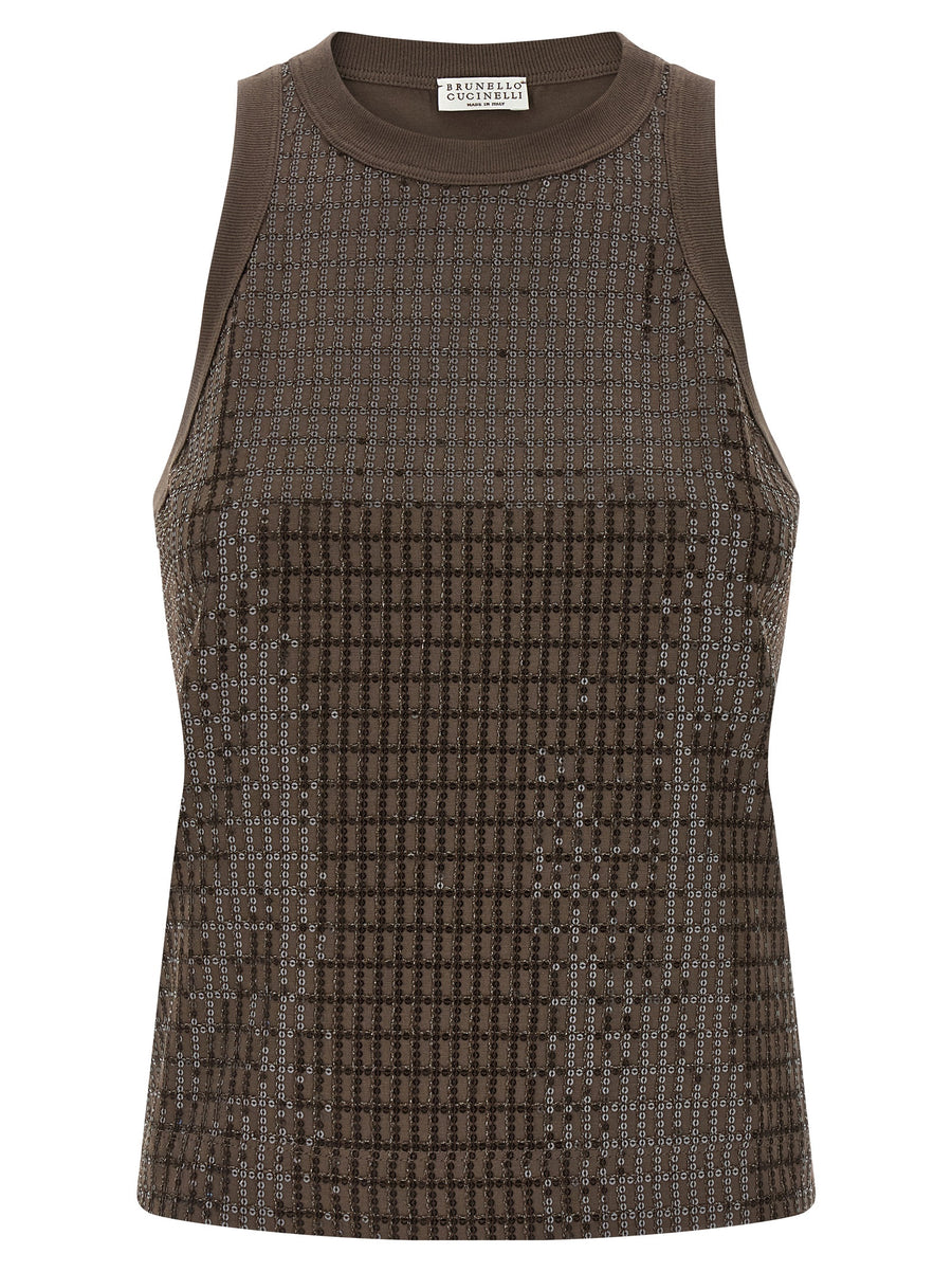 Brunello Cucinelli 93% cotton tank top in brown