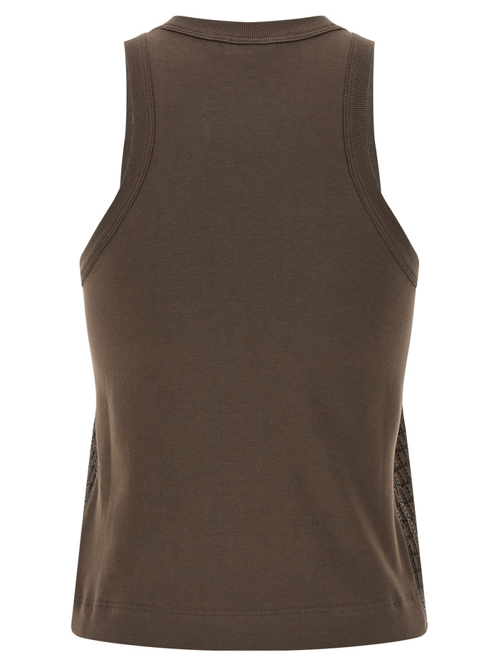 Brunello Cucinelli 93% cotton tank top in brown — view 2