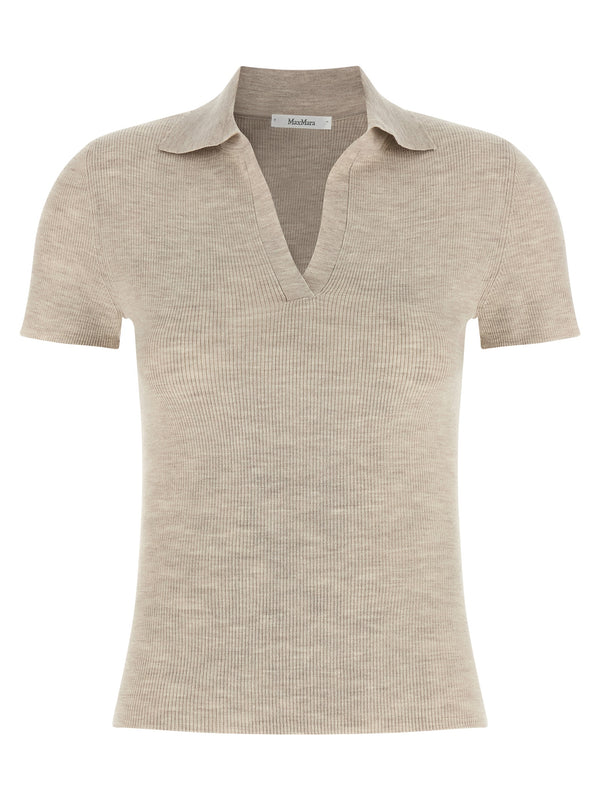 Max Mara 100% Virgin Wool polo shirt in beige
