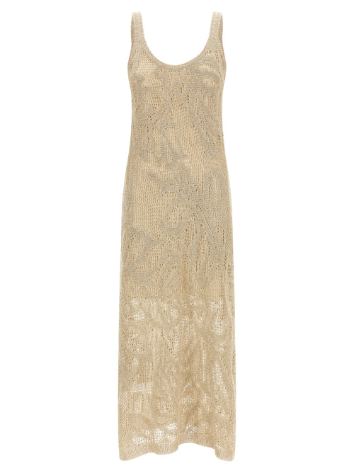 Brunello Cucinelli Micro-Sequin Linen Dress — Beige