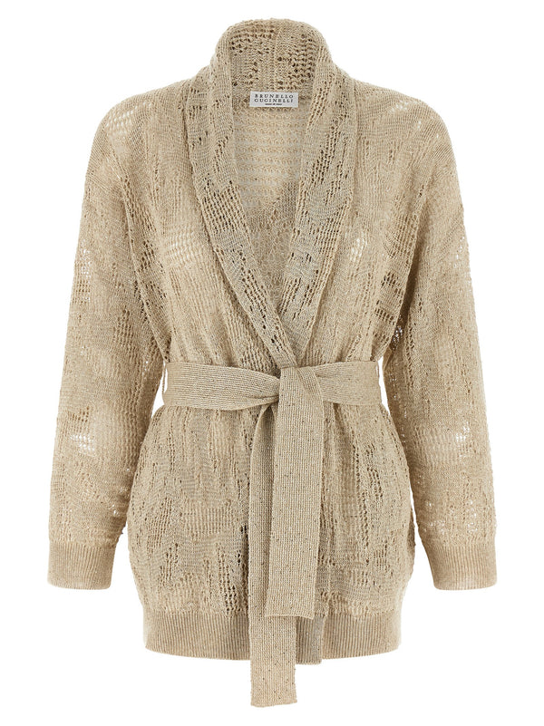 Brunello Cucinelli 94% linen cardigan in beige