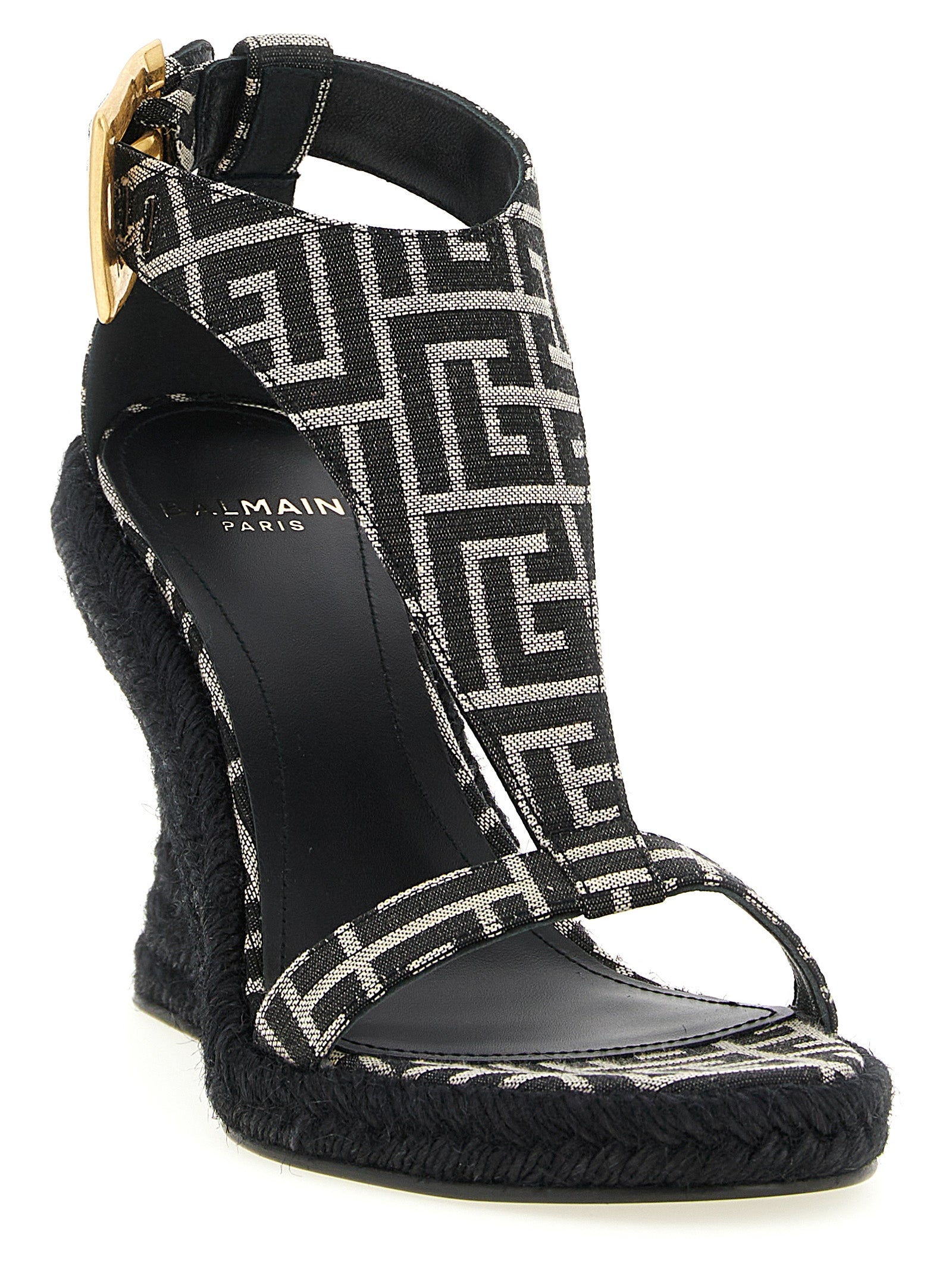 Balmain 63% polyester wedge sandal in black — view 2