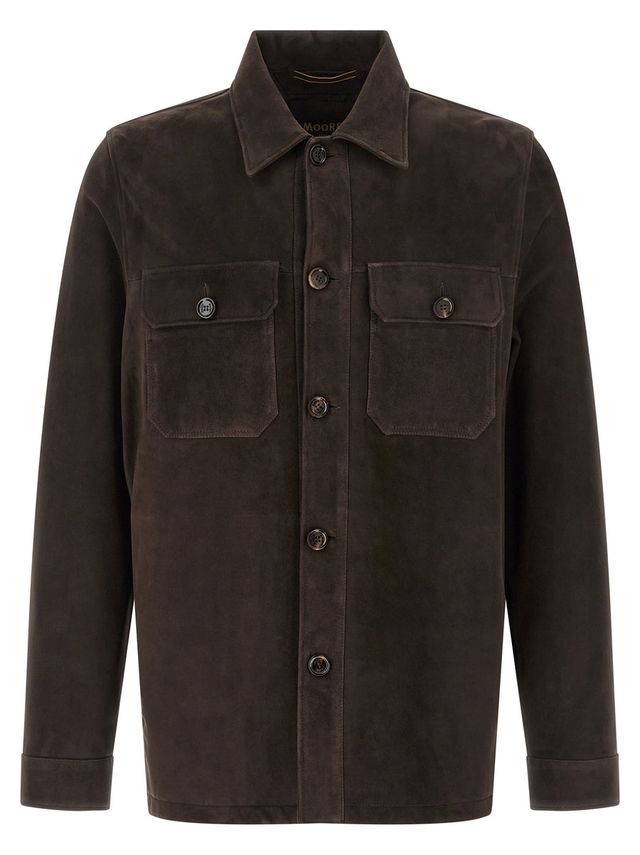 Moorer 100% lamb leather overshirt in brown