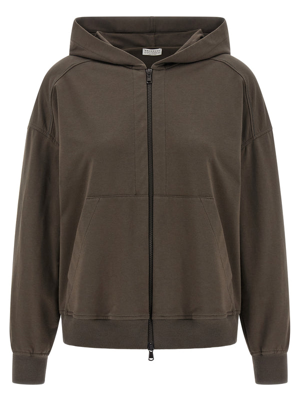 Brunello Cucinelli 98% cotton hoodie in brown