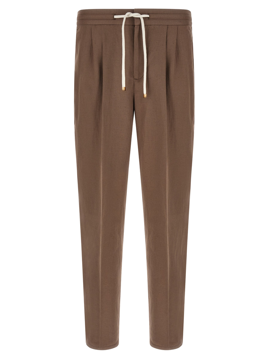 Brunello Cucinelli 56% Linen trousers in brown
