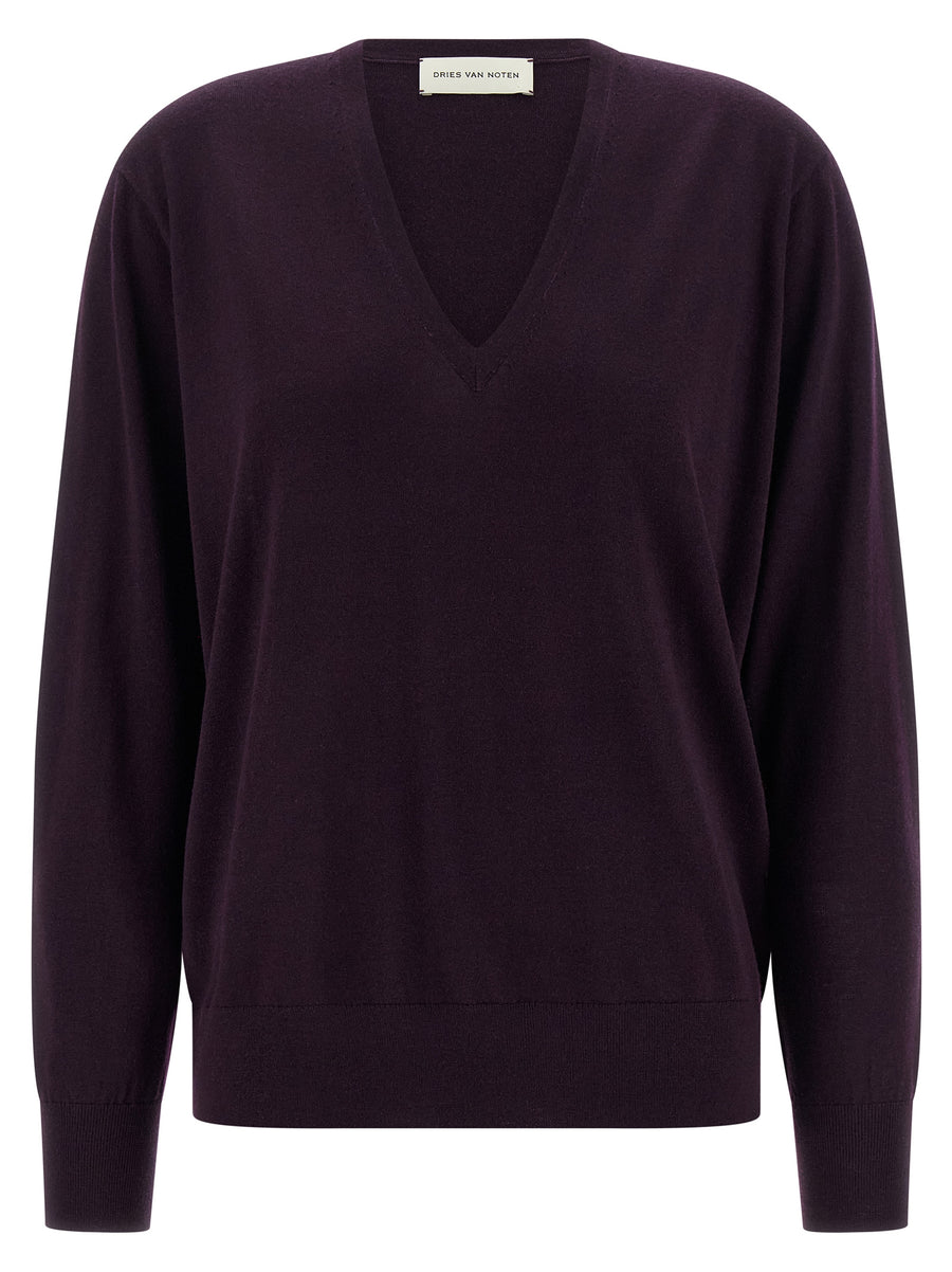 Dries Van Noten 100% merino wool sweater in purple
