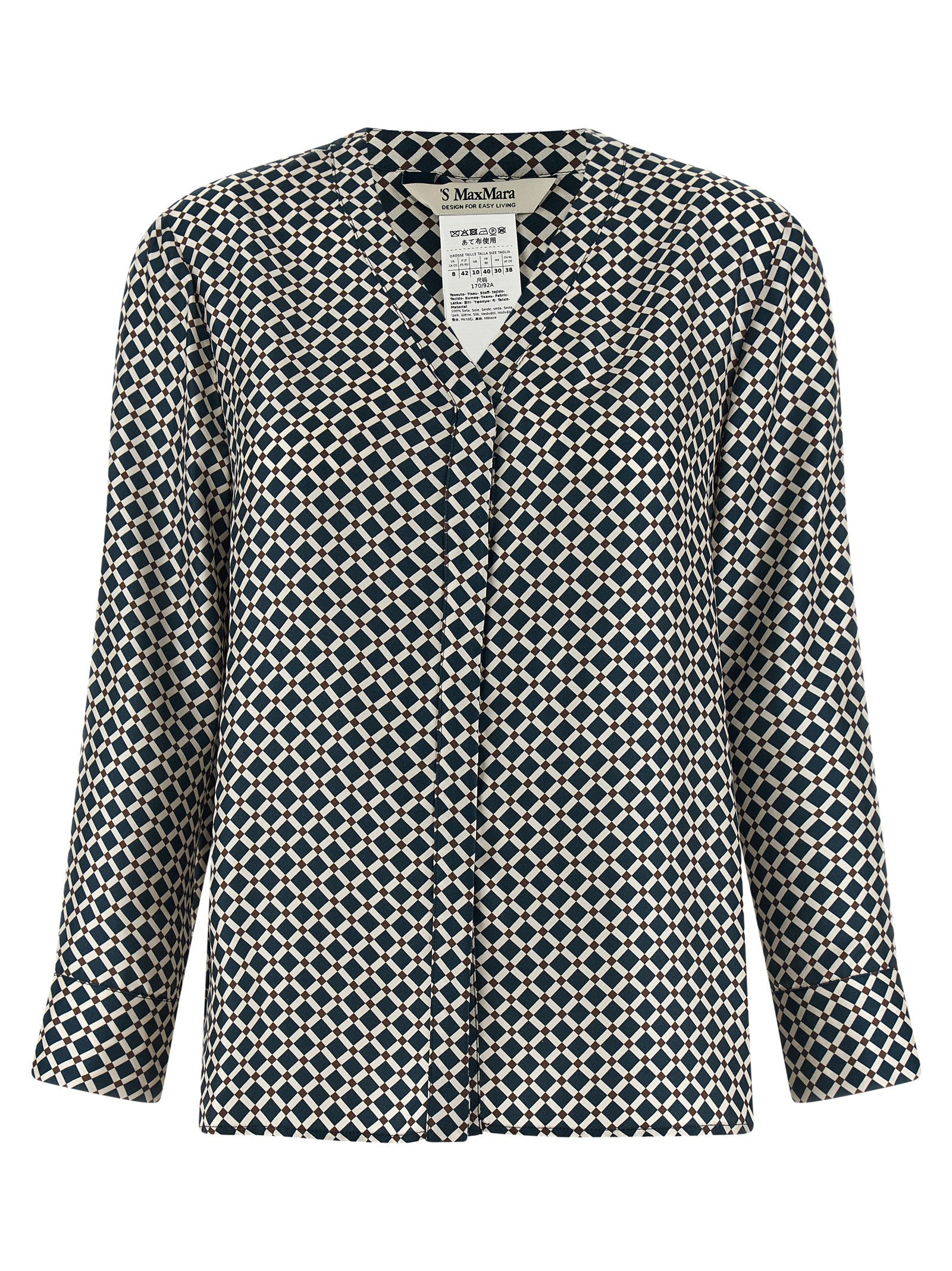 'S Max Mara 100% silk twill blouse in navy — view 2
