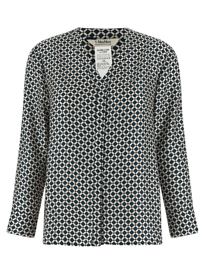 'S Max Mara 100% silk twill blouse in navy — view 2