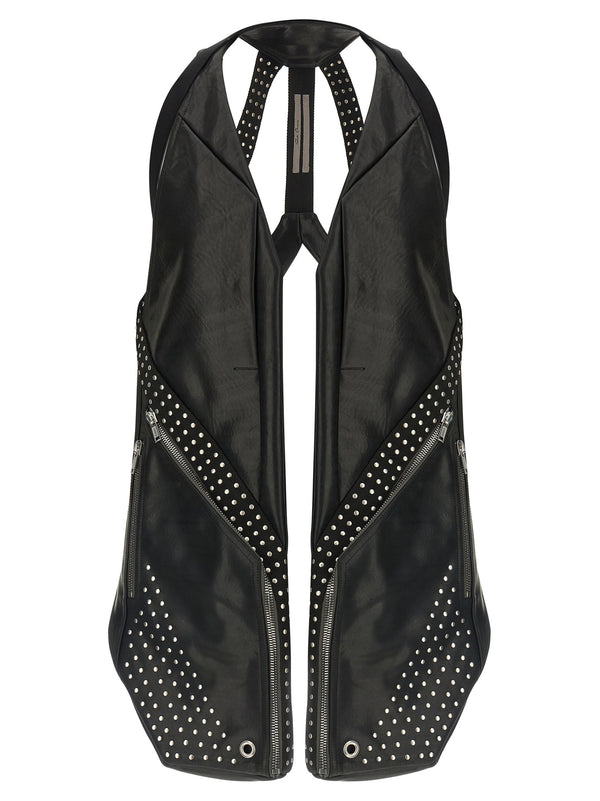 Rick Owens 100% bull leather (Bos Taurus) vest in black