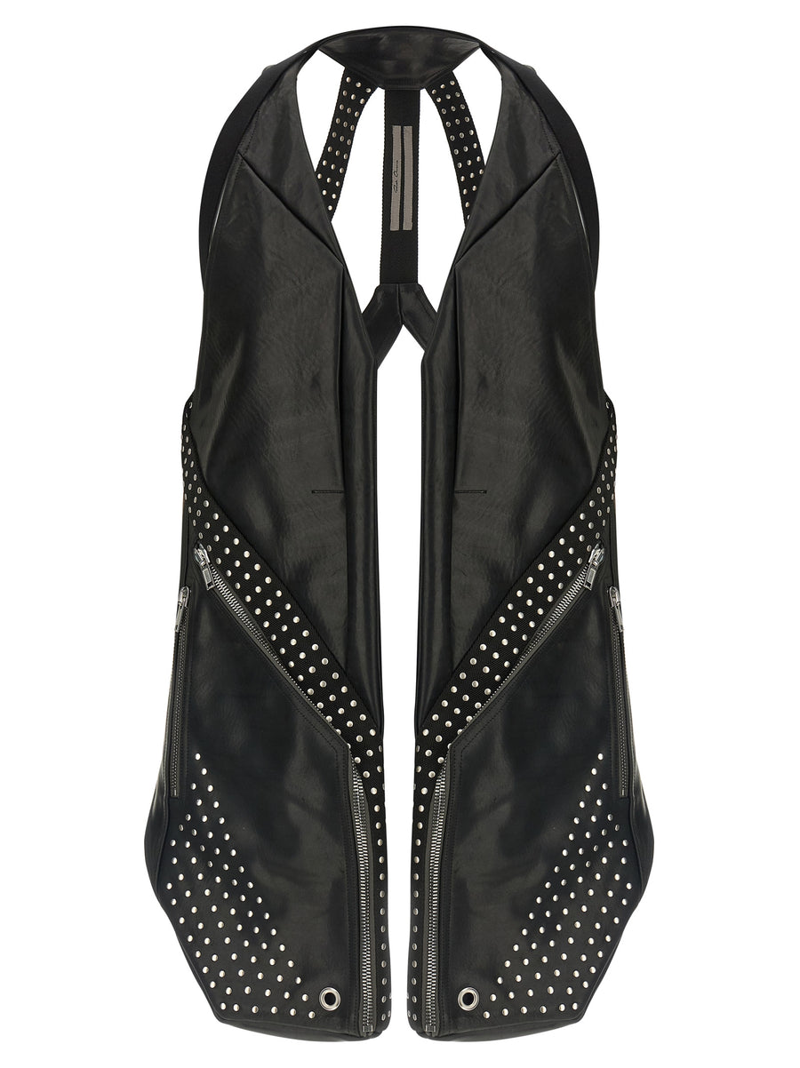 Rick Owens 100% bull leather (Bos Taurus) vest in black