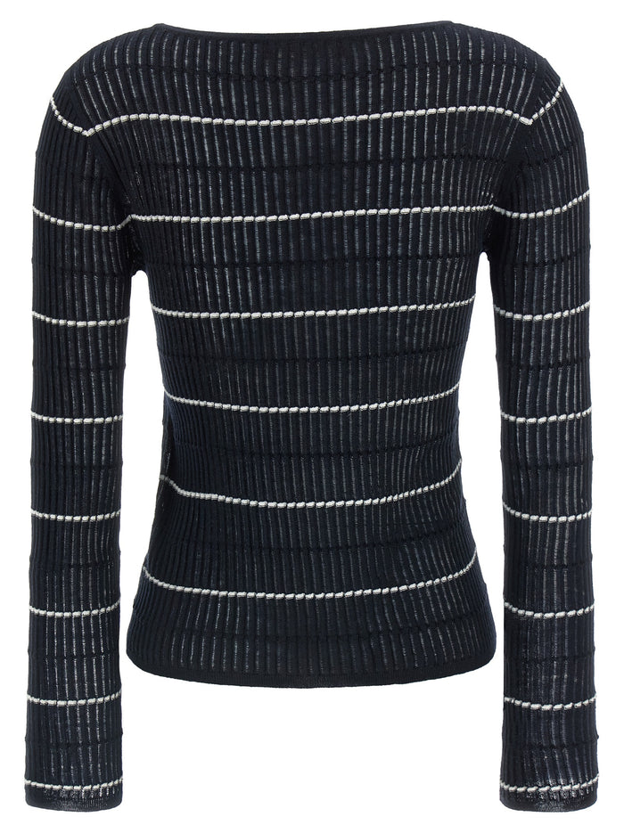 Max Mara 55% silk sweater in navy — view 2