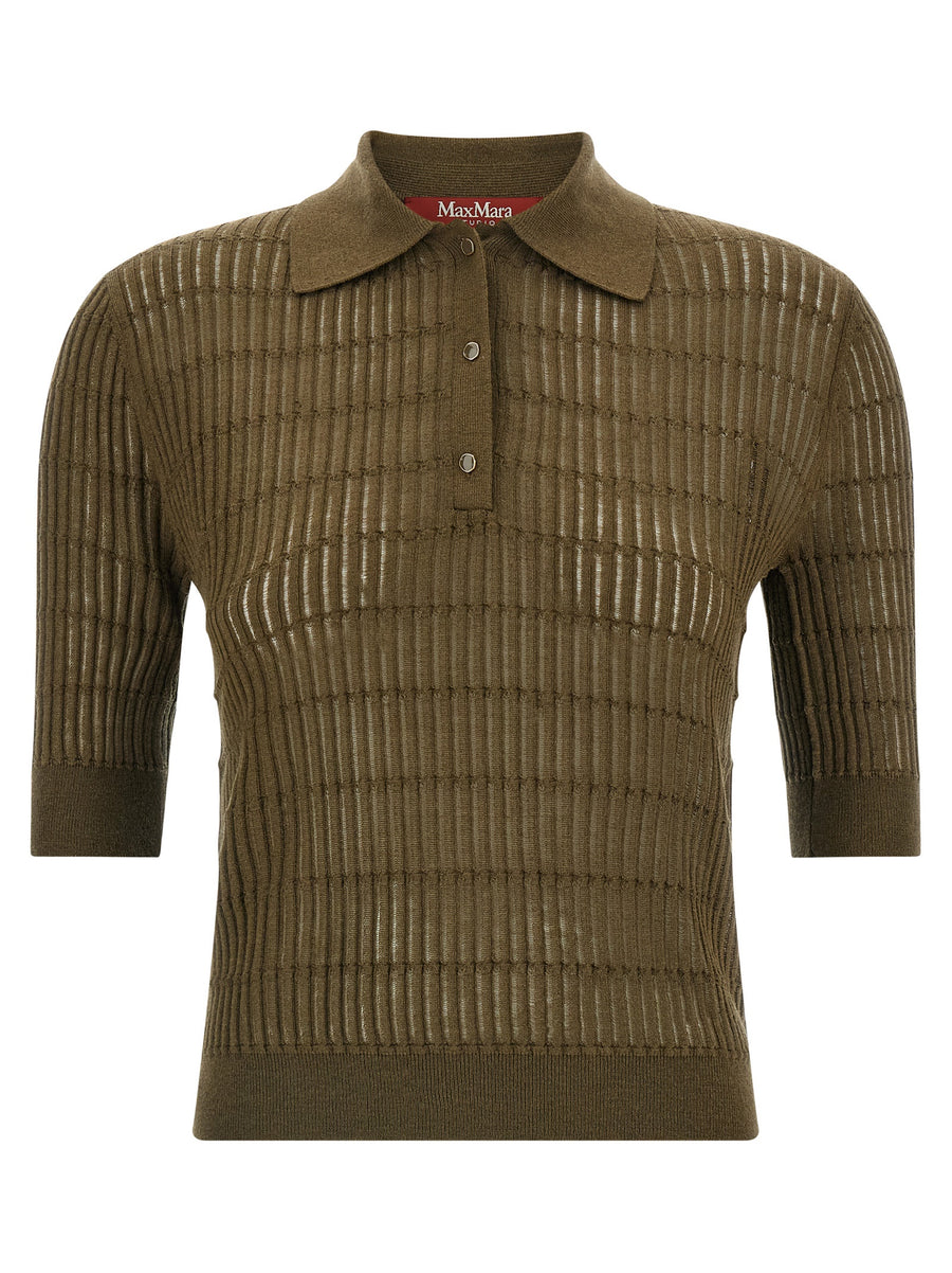 Max Mara 55% Silk polo shirt in green