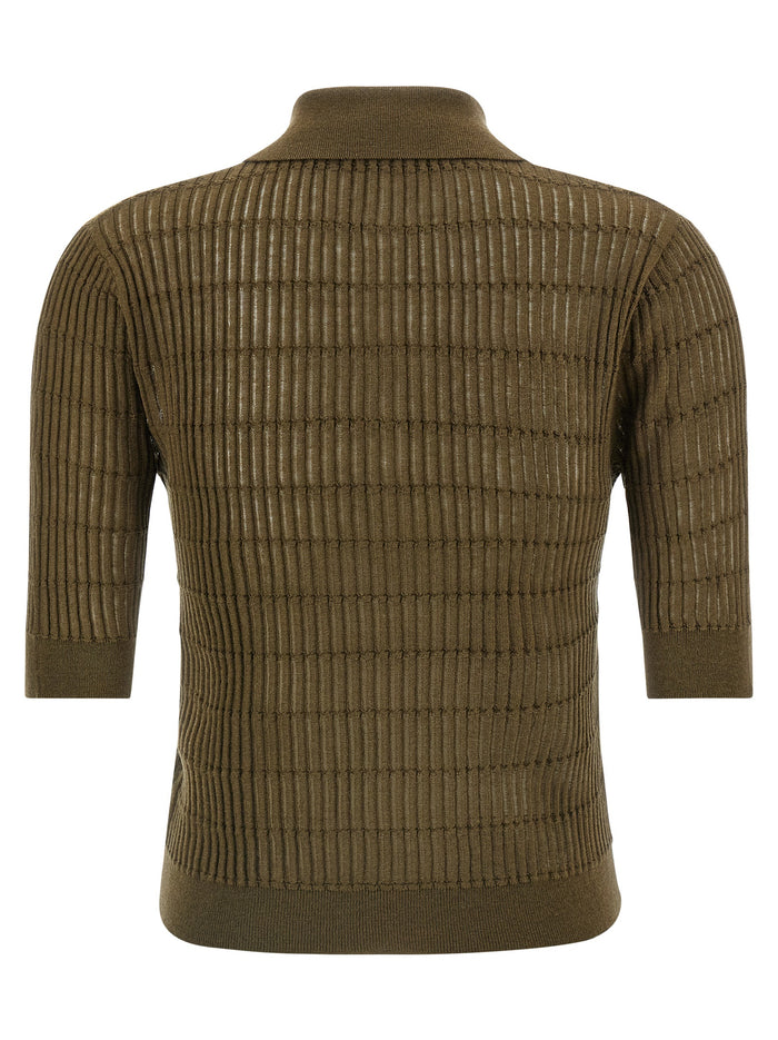 Max Mara 55% Silk polo shirt in green — view 2