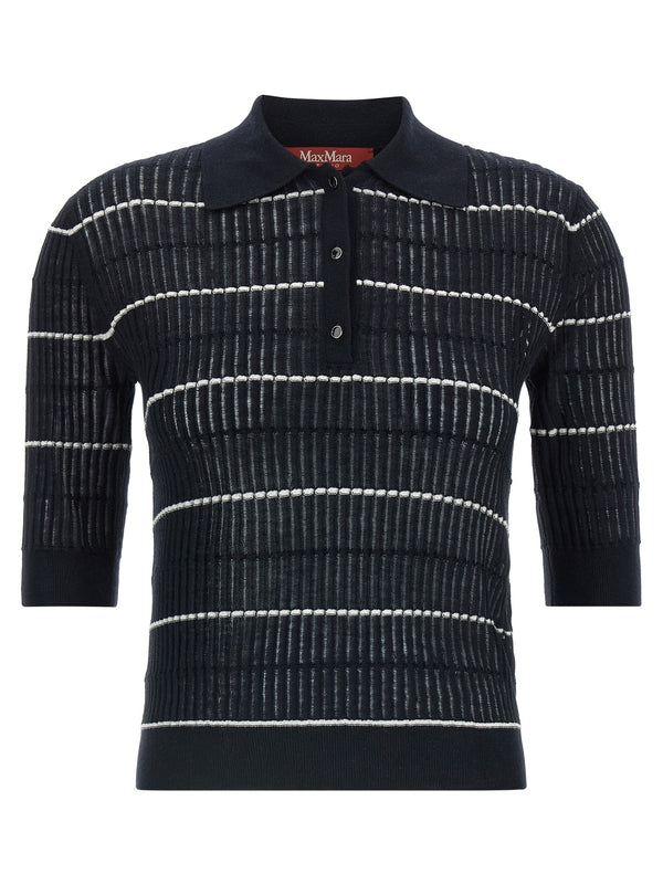 Max Mara 55% silk polo in navy