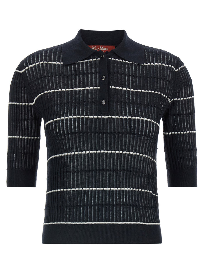 Max Mara 55% silk polo in navy