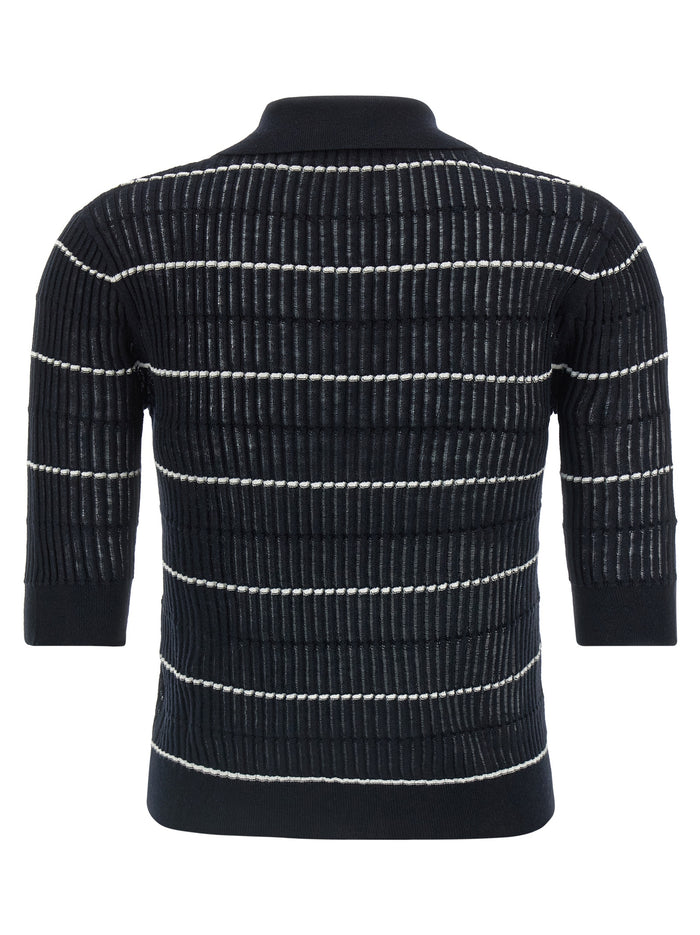 Max Mara 55% silk polo in navy — view 2