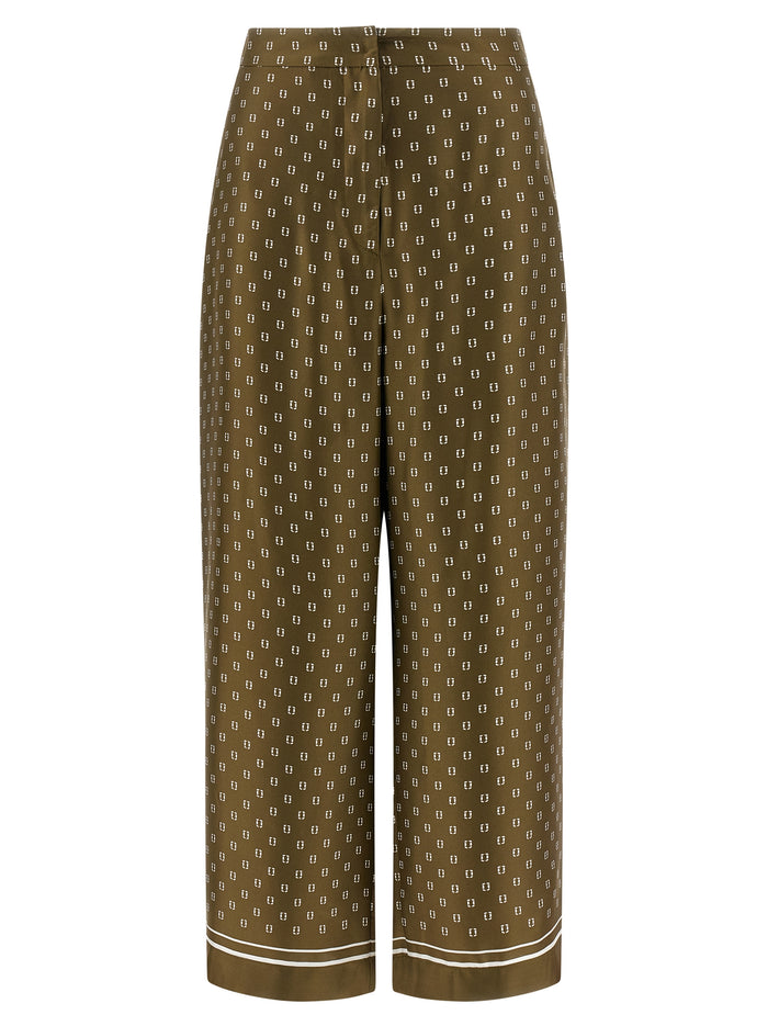 Max Mara 100% silk twill trousers in green