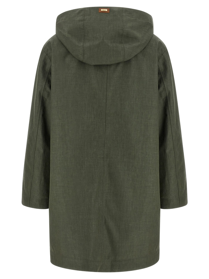 Herno 50% Linen coat in green — view 2