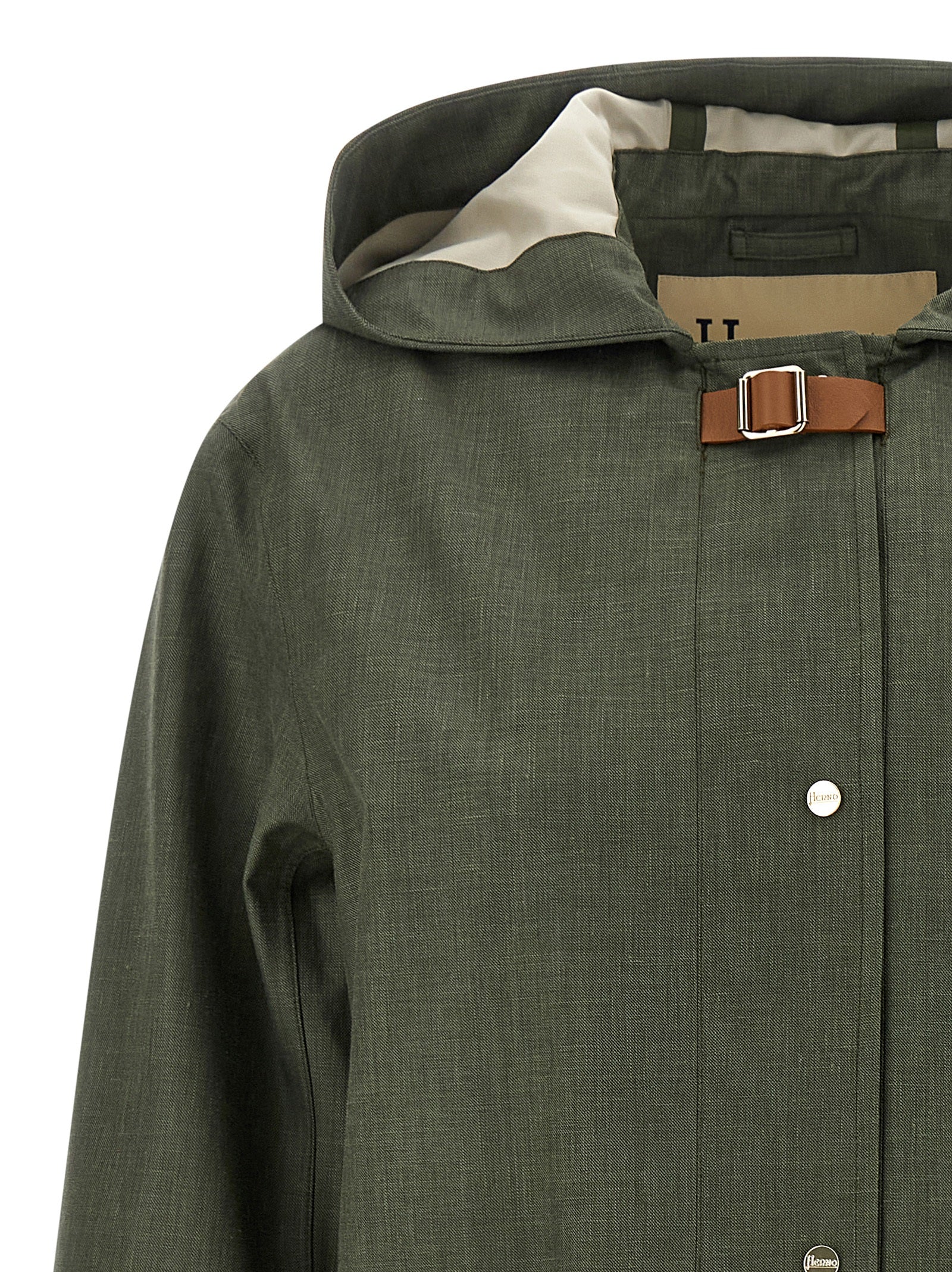 Herno 50% Linen coat in green — view 3
