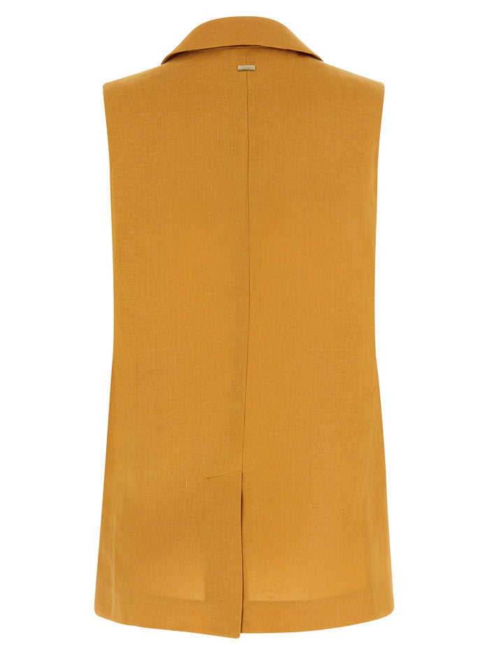 Herno 100% linen vest in yellow — view 2